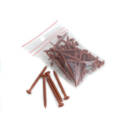 red plastic coated screws