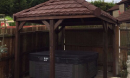 Brown Gazebo with new fitted lightweight roof tiles