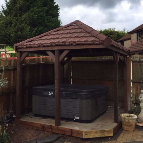 Brown Gazebo with new fitted lightweight roof tiles