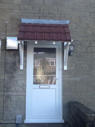 porch with new brown lightweight roof tiles