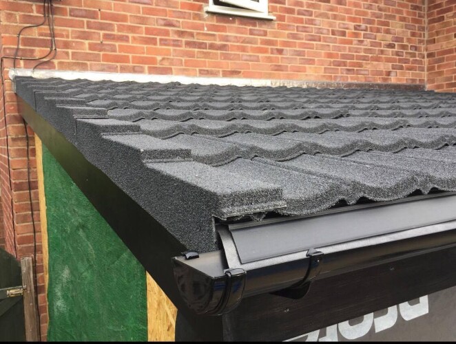 lean to with recycled lightweight roof tiles in grey