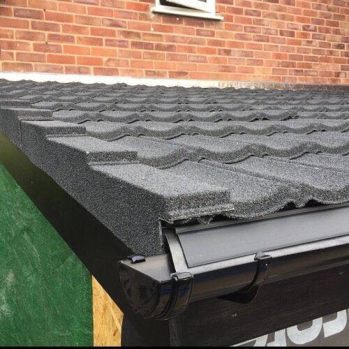 lean to with recycled lightweight roof tiles in grey