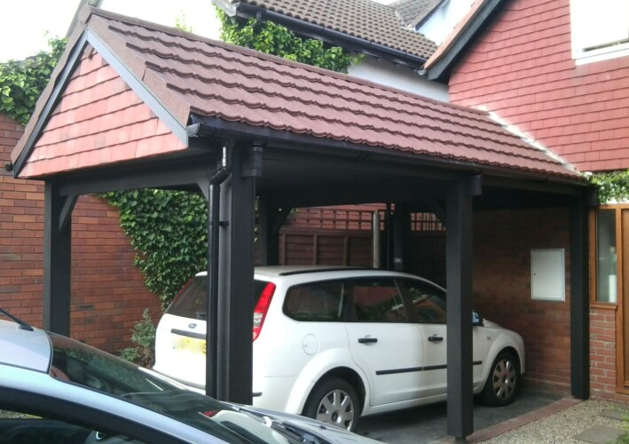 car port using brown recycled roof tiles